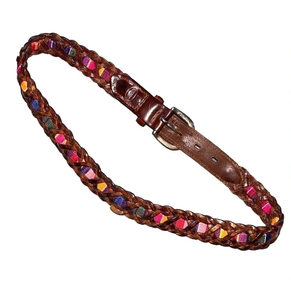 Vintage ▶️ Fossil ◀️ Braided Leather Multi Color Textile Belt. Size Medium